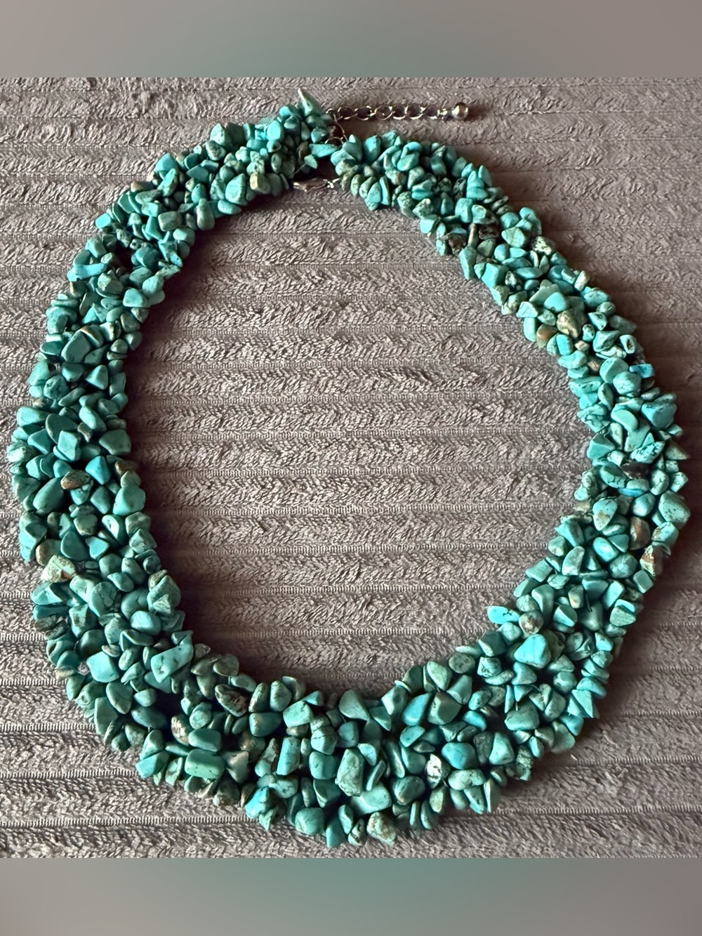 Chunky Turquoise Gem Stone Chip Necklace Collar Bib Style Statement Solver Tone - Picture 5 of 7